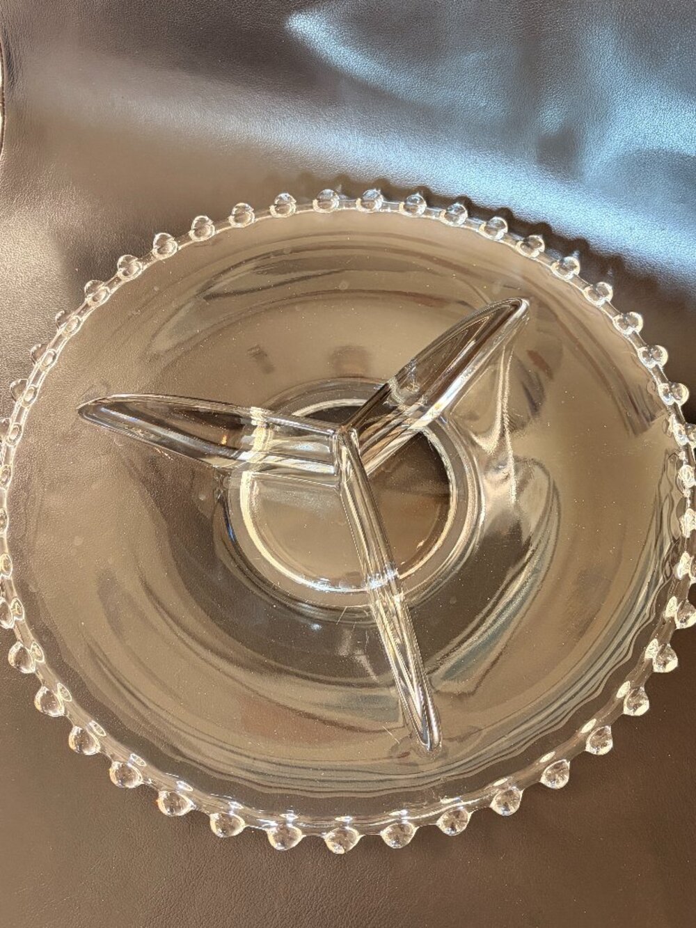 Vintage Imperial Clear Glass Candlewick 3-Part Divided Serving Platter